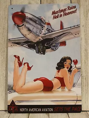 Sexy Pinup Girl Tin Metal Sign Poster Mustang Plane Vintage Style Air Force XZ • $10.97