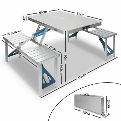 Aluminium Folding Camping Table With 2X Bench Chairs Picnic Set • $78