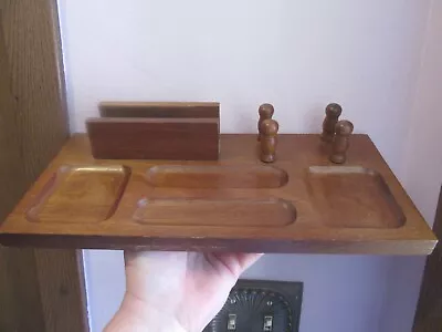 Wood Vanity Tray Dresser Valet Coin Wallet Trinket Organizer Vintage Walnut Vitg • $29.99