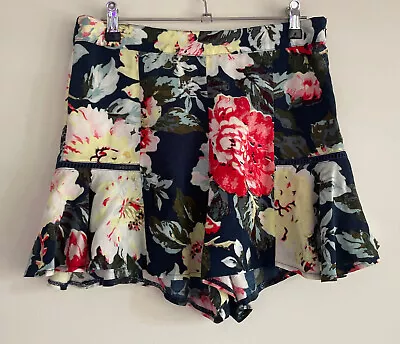 MINK PINK Ladies Navy Blue Floral Mini Shorts Size M Medium /Summer Casual Zip • $14.73