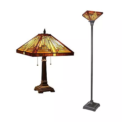 Capulina Mission Amber Brown Style Tiffany Lamp Table Lamp Torchiere Floor La... • $443.18