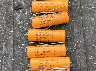 5 Vintage NOS? Sprague Atom TVA -1413 40UF 0-150 Dc Usa7926H  Capacitors • $32.99