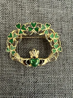 Irish Celtic Shamrock Heart Retro Claddagh Heart Hands Pin • $12.95