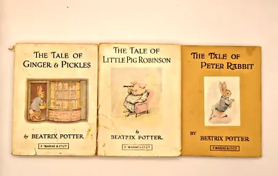 Lot Of 3 Vintage  1950's Beatrix Potter Tan Cover Books F.W.Warne & Co. Pub. • $12