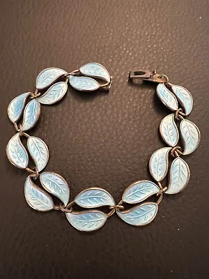 Vintage David Andersen Double Leaf Sterling Silver Bracelet Baby Blue SMALL 6.75 • $149