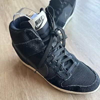 Nike Dunk Sky Hi High Shoes Size US 8 Eu 39 Black Hidden Wedge Heel Sneakers • $79.20