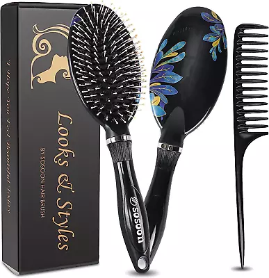 Hair Brush Boar Bristle Paddle Natural Detangling Anti Frizz And Breakage • £11.99