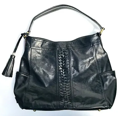 Vintage TIGNANELLO Black Leather Hobo Handbag Purse Satchel Braided LG 14 W  • $64.79