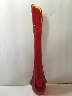 Viking MCM Epic Drape Persimmon Swung Glass Vase 15  Red Amberina Vintage • $59.99
