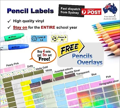 $4.79 • Buy Pencil Labels Vinyl Personalised Name Sticker Tag School Stationery Boy Girl Pen