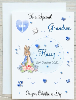 £3.99 • Buy Handmade Personalised Christening Card Grandson Son God Son  A5