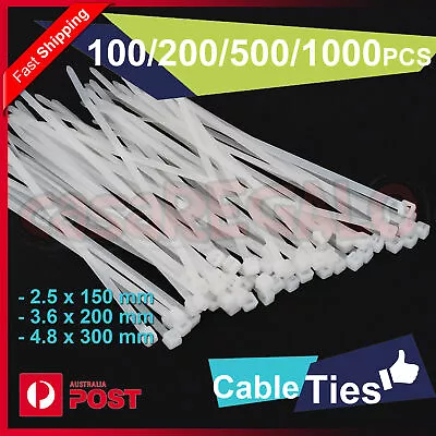 Cable Ties Zip Ties Nylon UV Stabilised 100/200/500/1000 X Bulk White Cable Tie • $13.15