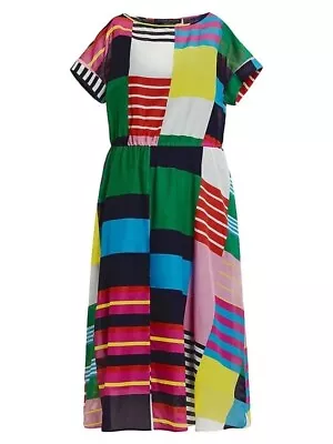 MARINA RINALDI  Docile Patchwork Cotton Silk Dress Multicoloured New With Tag 16 • £89.99