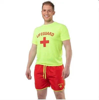 NEW Neon Yellow Lifeguard Baywatch Mens Fancy Dress Costume • £20.99