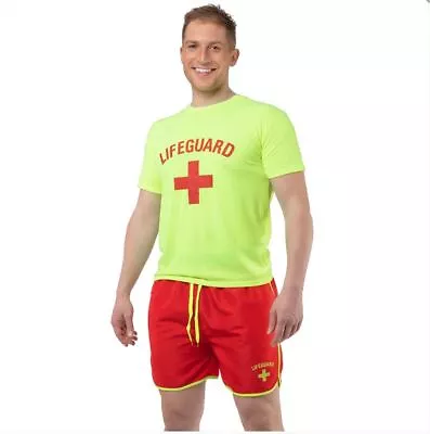 NEW Neon Yellow Lifeguard Baywatch Mens Fancy Dress Costume • £20.99