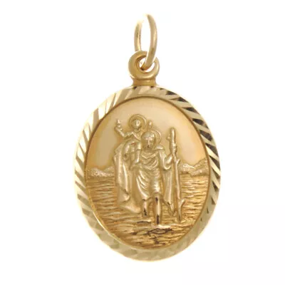 9CT GOLD ST SAINT CHRISTOPHER PENDANT CHAIN NECKLACE WITH GIFT BOX - 2.1g • £169.99