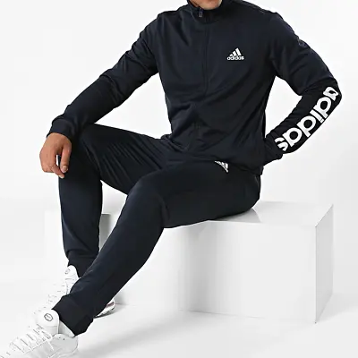 Adidas Mens Essential Tracksuit Linear Tricot 2 Piece Legend Blue Size M L XL • $69.99