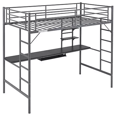 Twin Size Loft Bed W/ Desk And Storage Heavy Duty Metal Loft Bed Frame • $165.98