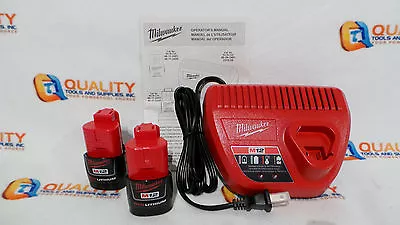 New 2 (Two) Milwaukee M12 Li-Ion Red Lithium 12V  Battery 48-11-2401 & Charger • $59.95