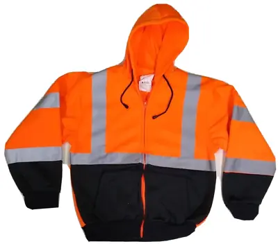 Hi Vis ANSI Class 3 Safety Hooded Sweatshirt Zip Up Hoodie Black Bottom • $19.99