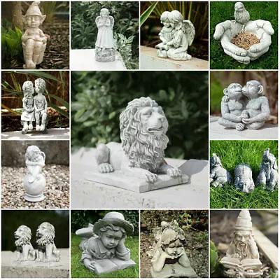 Garden Ornaments Outdoor Decor Distressed White Angel Monkey Lions Elephant • £13.99