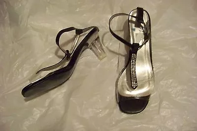 Womens Midnight Velvet Black And Clear Beaded Strappy Heels Shoes Size 6 • $19.99