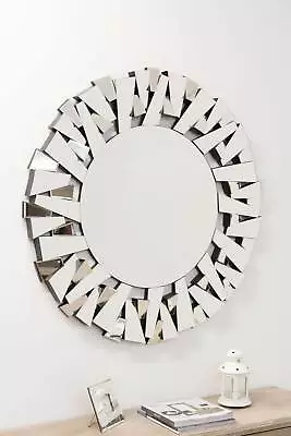 Modern Unique Multi Facet Sunburst All Glass Venetian Round Wall Mirror • £211.19