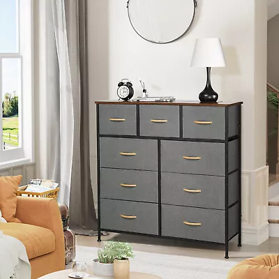 9 Drawer Chest Of Drawers Fabric Dresser Bedside Storage Organizer Unit Bedroom • £54.99