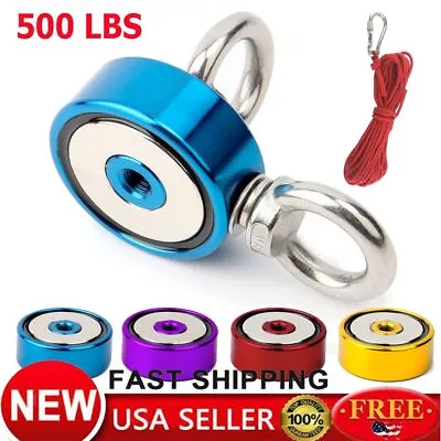 US 500LBS Pulling Force Round Double Sided Fishing Magnet Super Strong Neodymium • $16.64