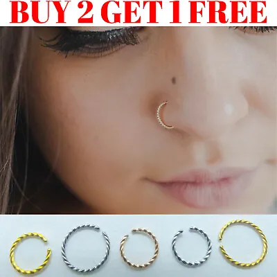 £2.19 • Buy Fake Nose Ring Hoop Surgical Steel Tragus Cartilage Helix Ear Piercing Thin