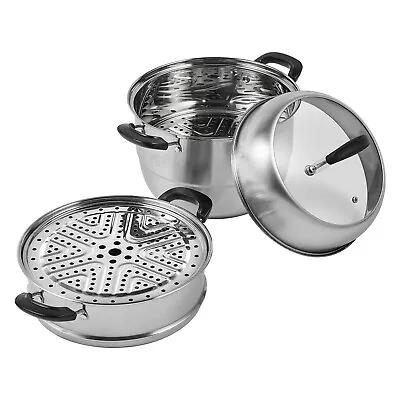 VEVOR Steamer Pot 3-Tier 11  & 8.5QT Stock Pot Vegetable Steamer 2 Steaming Tray • $35.99