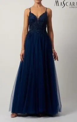 Mascara Mc18104 Size 4 Evening Dress Navy Blue Lace Up Formal Gown BNWT • £239.99