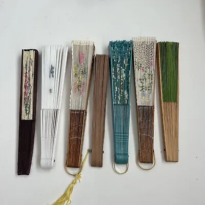 $29 • Buy Lot Of 7 Hand Fans Vintage  Celluloid Sandalwood Fabric Hand Painted Lace Paper