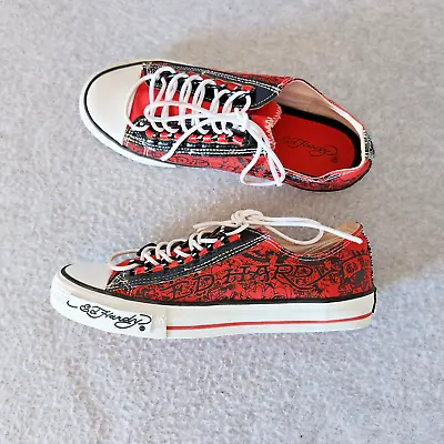 Don Ed Hardy Canvas Graphic Low Top Fashion Sneakers Lace Red Black Women's US6 • $52.98
