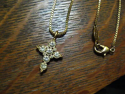 Napier Vintage Gold Rhinestone Holy Cross Necklace - Crucifix Signed Pendant • $29.99