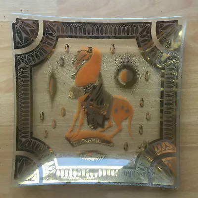 Antique Vintage Decorative Glass Plate . Gold Design. Horse . 11 1/2  Square • $10