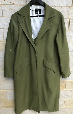 $35.23 • Buy Bershka Womens Long Green Jacket Size S With Roll On Tab