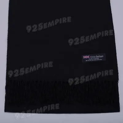 Men's 100% CASHMERE Scarves Warm PLAIN Scarf Solid Black Wool Winter SCOTLAND • $7.99