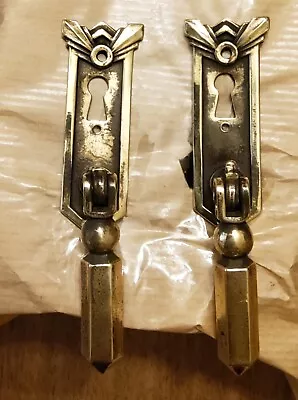 £15 • Buy 2 Antique Art Deco Solid Brass Cupboard / Drawer / Door  Handles