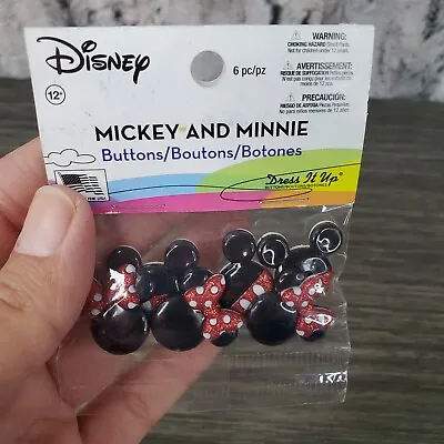 Disney License 3 Each Mickey & Minnie Buttons Total 6 Glitter Buttons Crafters • $8