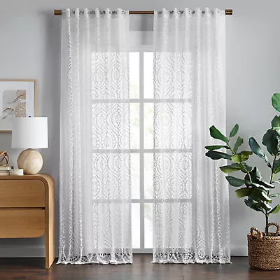 Wild Sage™ Aveline 84 &95  Rod Pocket/Back Tab Sheer Curtain Panel In Blue/White • $23.99