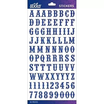 STICKO ALPHABET STICKERS - CARNIVAL - BLUE GLITTER - Approx 14 Mm - 1 SHEET • $3.75