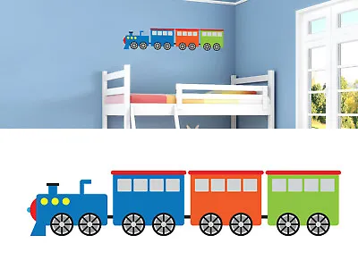 £7.99 • Buy Childrens/Kids Bedroom Wall Train Carriage Boys Blue Orange Green Sticker Decal 