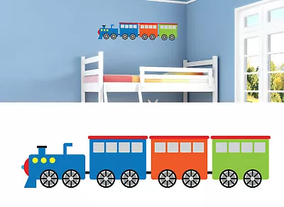 £7.99 • Buy Childrens/Kids Bedroom Wall Train Carriage Boys Blue Orange Green Sticker Decal 