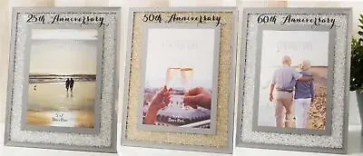 Anniversary Photo Frame Glitter Crystal Silver Gold Diamond 25th 50th 60th 5x7  • £10.30