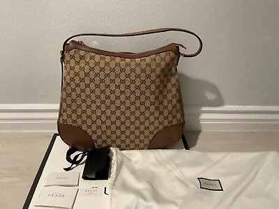 Gucci Original GG Bree Canvas Leather Hobo Handbag • $949