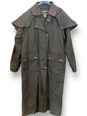 Outback Trail Foxfire Brown Long Wax Cotton Oilskin Trench Duster Men’s Sz L NWT • $99.95