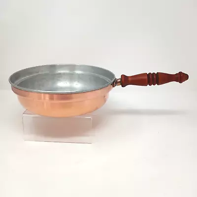 Vintage French Copper Saute Fry Pan With Brass And Wood Handle • $29.98
