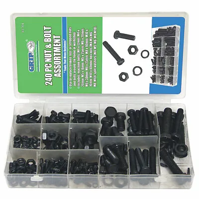 240pc GRIP Metric Nuts & Bolts Assortment Washers Hex Machine Automotive 43164 • $15.37