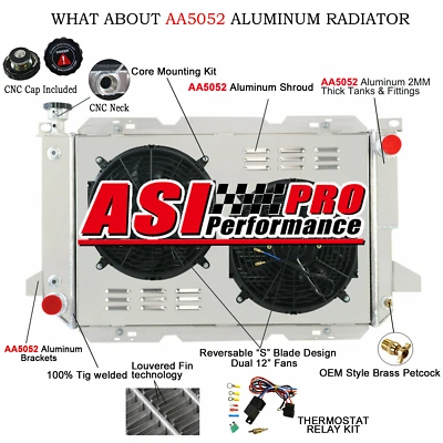 $442.94 • Buy 4 Row Radiator+Shroud Fan Kit For 83-97 Ford F100 150 250 350 Bronco 5.0 5.8L V8